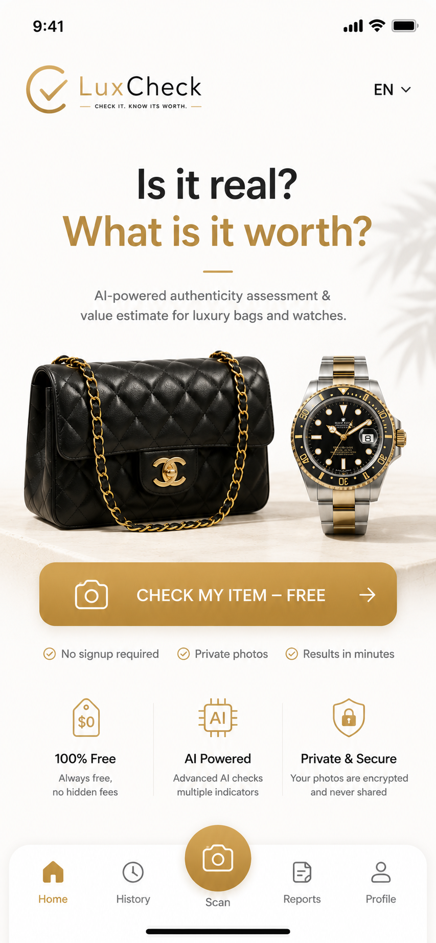 Luxury handbag and mechanical watch prepared for expert review